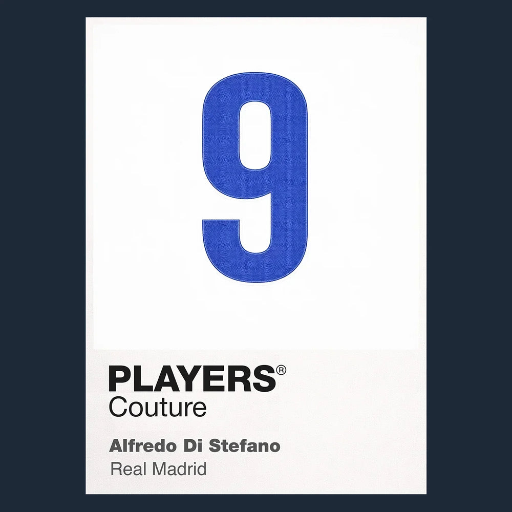 Alfredo Di Stefano 9 Football Shirt Frame Men's Hoodie – navy close-up detail shot of the Alfredo Di Stefano Players Couture