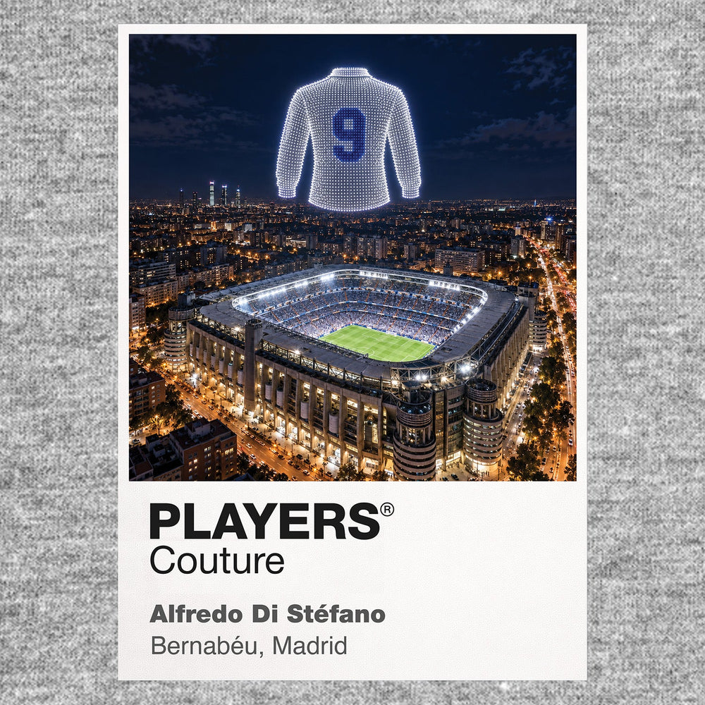 Alfredo Di Stefano Real Madrid number 9 Icons in Lights Frame artwork in grey