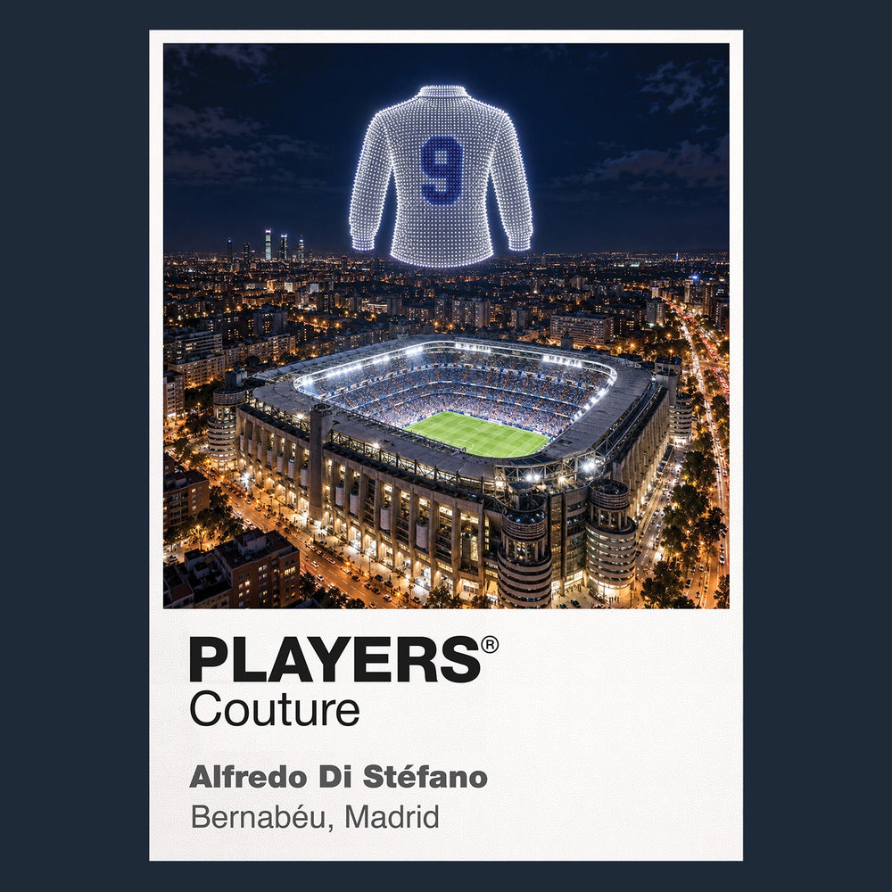 Alfredo Di Stefano Real Madrid number 9 Icons in Lights Frame artwork in navy