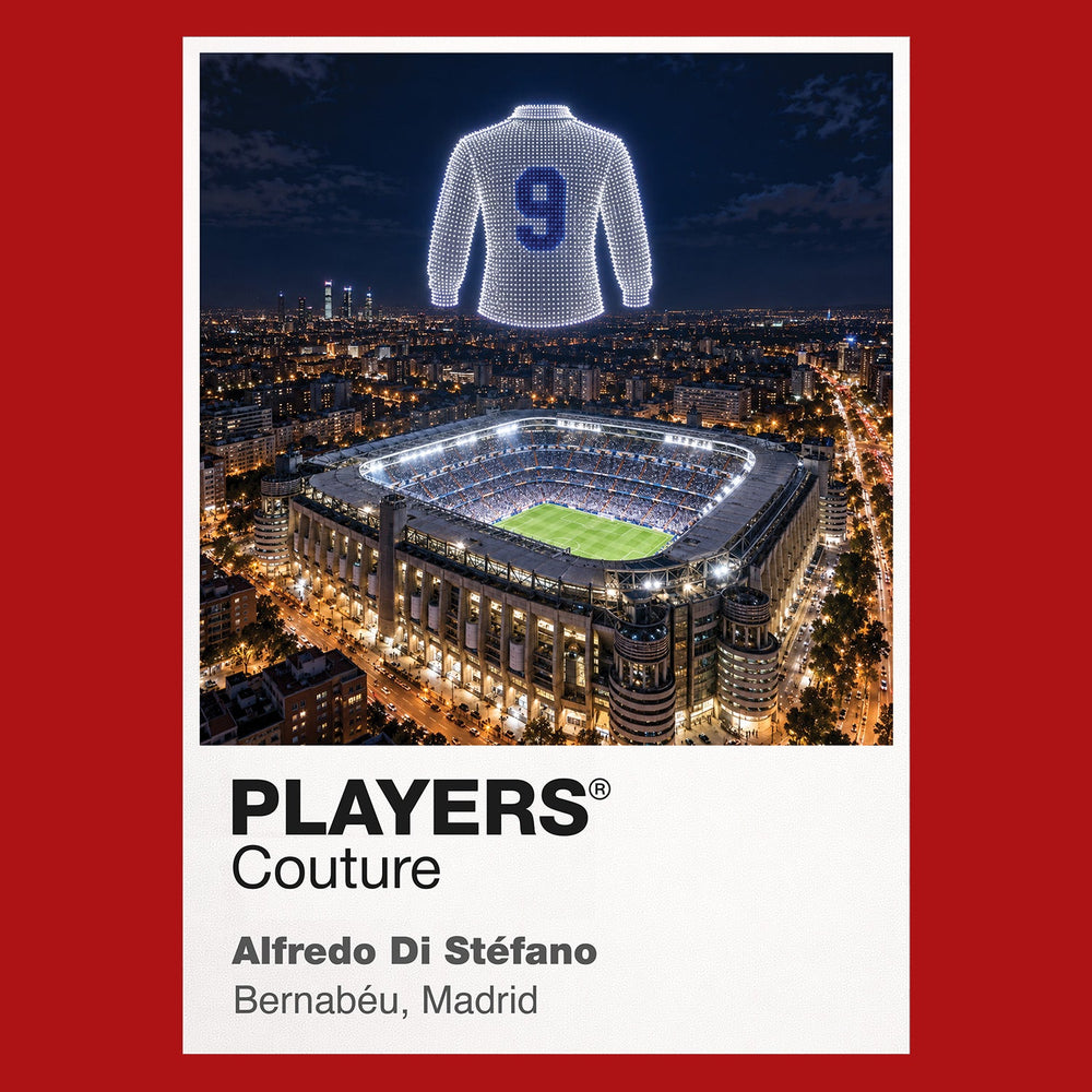 Alfredo Di Stefano Real Madrid number 9 Icons in Lights Frame artwork in red