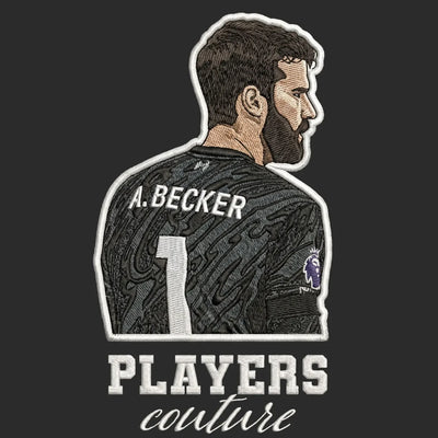 Alisson Becker Badge Men's Hoodie – close-up detail shot of the Alisson Becker Players Couture logo design