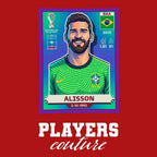 Alisson Becker World Cup Sticker Men's T-Shirt – red close-up detail shot of the Alisson Becker World Cup Players Couture
