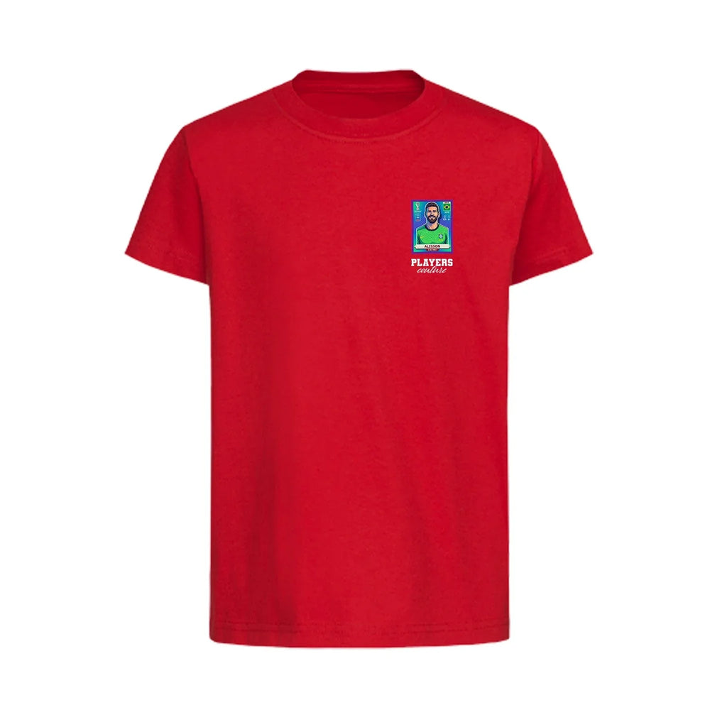 Alisson Becker World Cup Sticker Kids T-Shirt – alisson becker sticker kids red tshirt Players Couture design