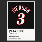 Allen Iverson 3 Black Jersey Frame Men's T-Shirt – black close-up detail shot of the Allen Iverson 3 Black Players Couture
