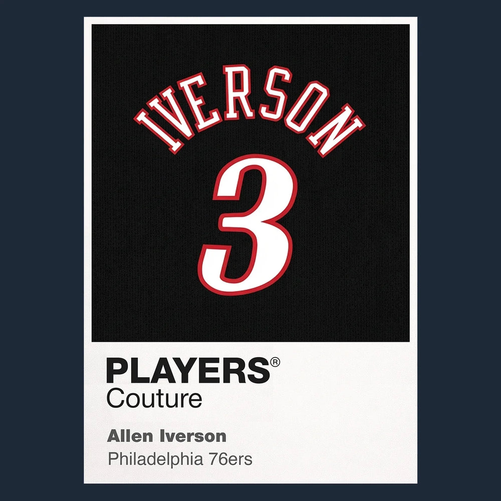 Allen Iverson 3 Black Jersey Frame Men's T-Shirt – black close-up detail shot of the Allen Iverson 3 Black Players Couture