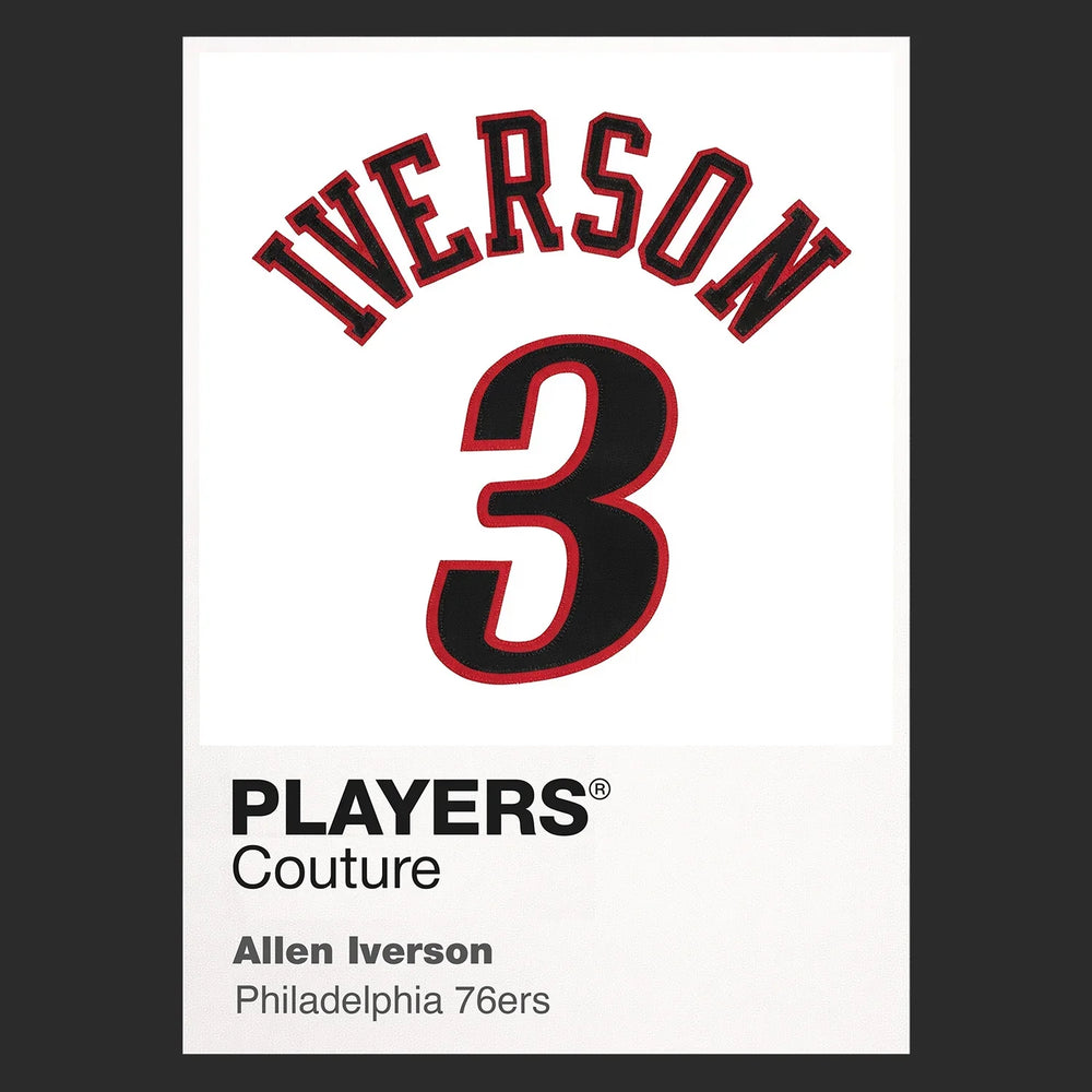 Allen Iverson 3 White Jersey Frame Men's T-Shirt – black close-up detail shot of the Allen Iverson 3 White Players Couture