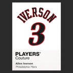 Allen Iverson 3 White Jersey Frame Men's T-Shirt – black close-up detail shot of the Allen Iverson 3 White Players Couture