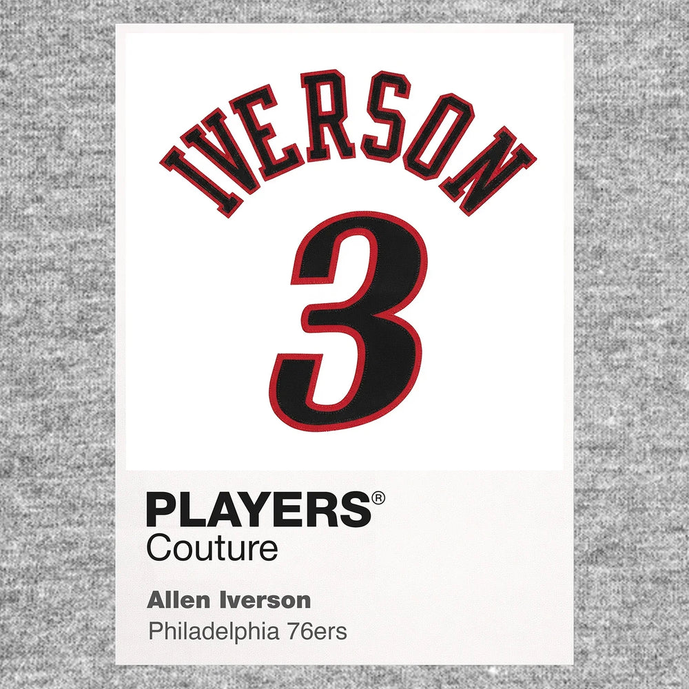 Allen Iverson 3 White Jersey Frame Men's T-Shirt – grey close-up detail shot of the Allen Iverson 3 White Players Couture