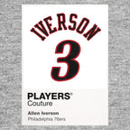 Allen Iverson 3 White Jersey Frame Men's T-Shirt – grey close-up detail shot of the Allen Iverson 3 White Players Couture
