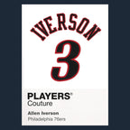 Allen Iverson 3 White Jersey Frame Men's T-Shirt – navy close-up detail shot of the Allen Iverson 3 White Players Couture
