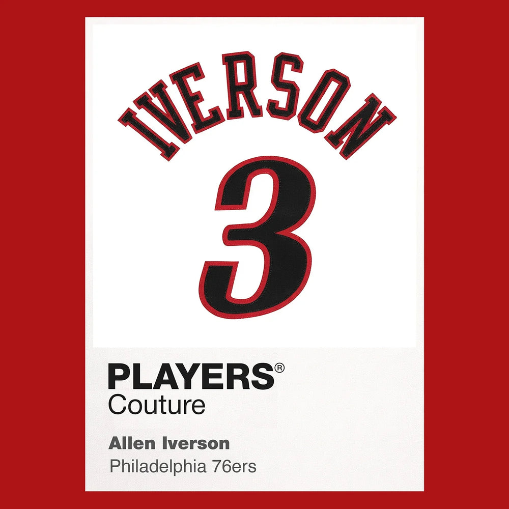 Allen Iverson 3 White Jersey Frame Men's T-Shirt – red close-up detail shot of the Allen Iverson 3 White Players Couture