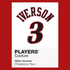 Allen Iverson 3 White Jersey Frame Men's T-Shirt – red close-up detail shot of the Allen Iverson 3 White Players Couture