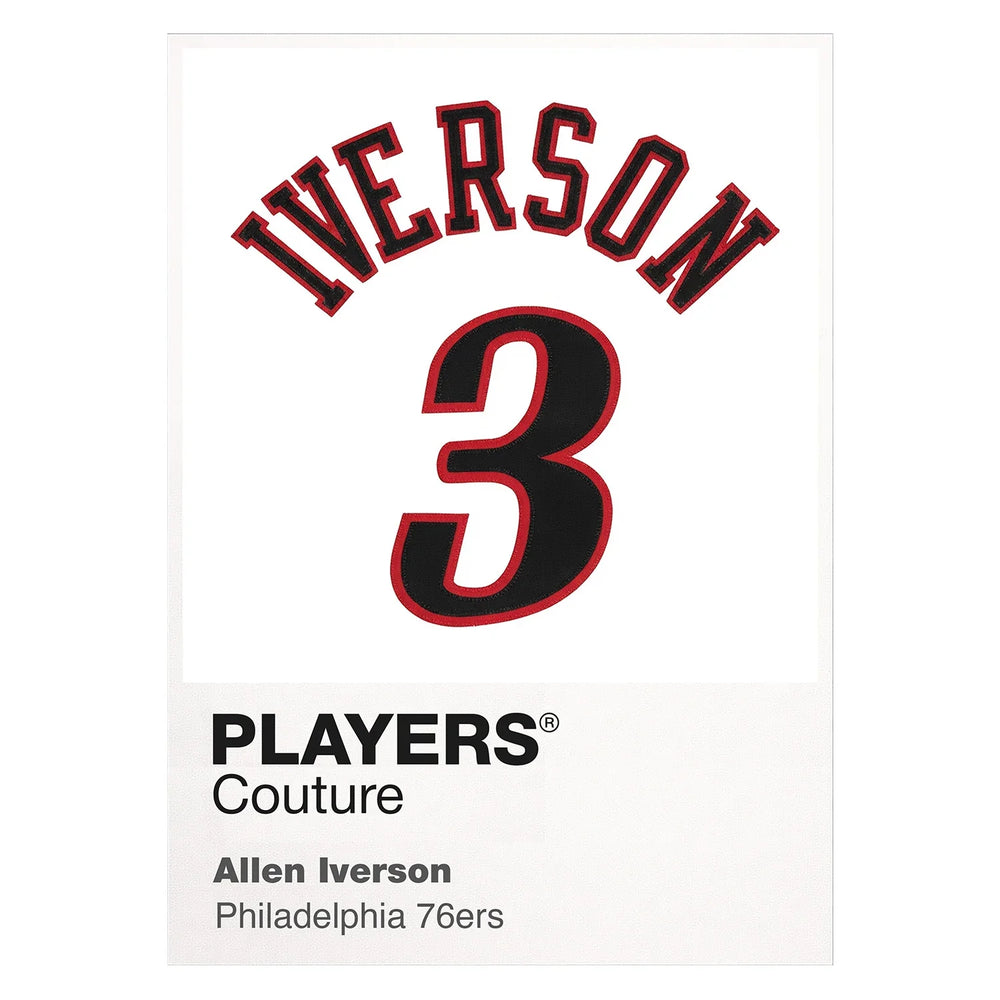 Allen Iverson 3 White Jersey Frame Men's T-Shirt – white close-up detail shot of the Allen Iverson Players Couture logo