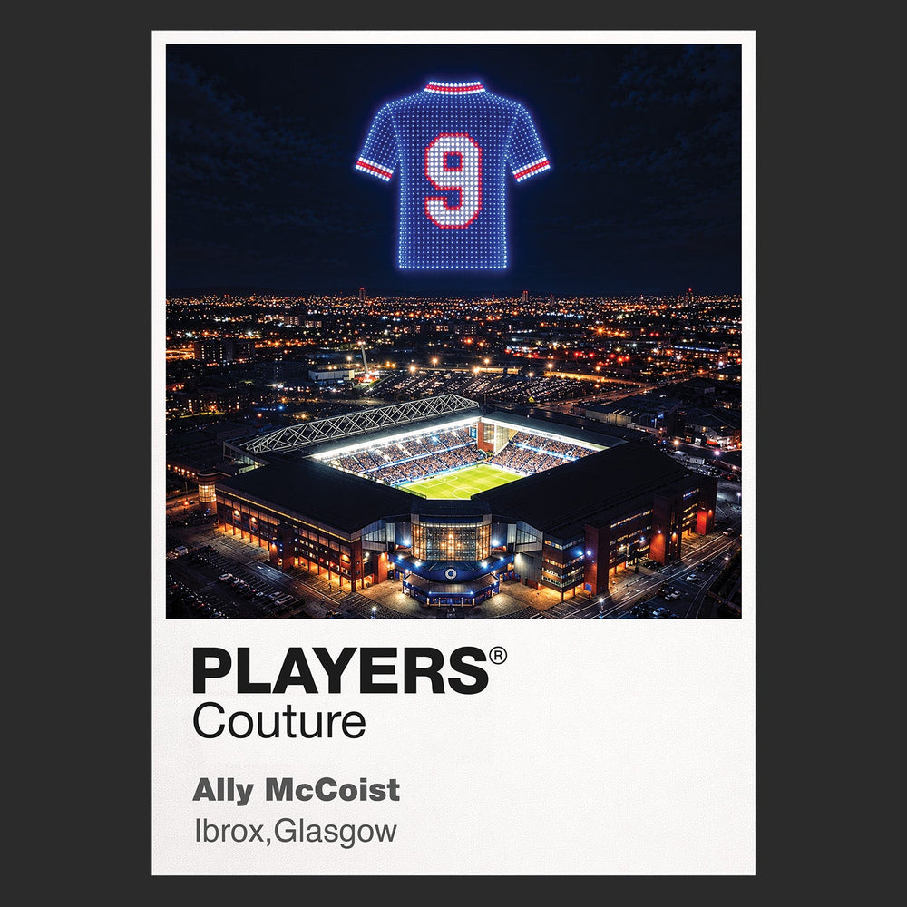 Ally McCoist Rangers number 9 Icons in Lights Frame artwork in black