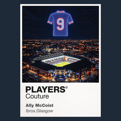 Ally McCoist Rangers number 9 Icons in Lights Frame artwork in navy