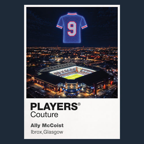 Ally McCoist Rangers number 9 Icons in Lights Frame artwork in navy