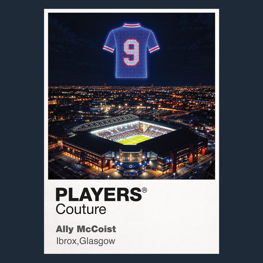 Ally McCoist Rangers number 9 Icons in Lights Frame artwork in navy