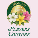 Amen Corner Augusta t-shirt – pink men's t-shirt with black Amen Corner Augusta letters and Players Couture logo on the chest