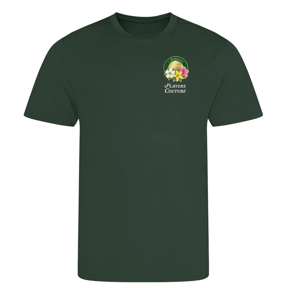 Amen Corner Augusta Golf Ball Marker t-shirt – green men's t-shirt with white Amen Corner Augusta Golf Ball Marker letters