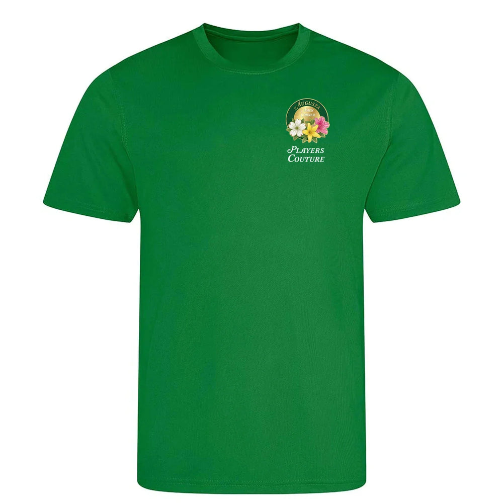 Amen Corner Augusta Golf Ball Marker t-shirt – green men's t-shirt with white Amen Corner Augusta Golf Ball Marker letters