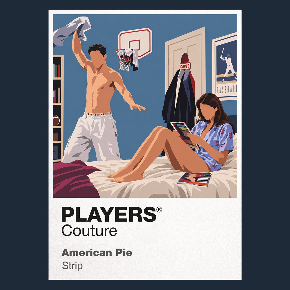 American Pie the East Great Falls friends, awkward promises and late-1990s coming-of-age comedy Icon Frame artwork in navy
