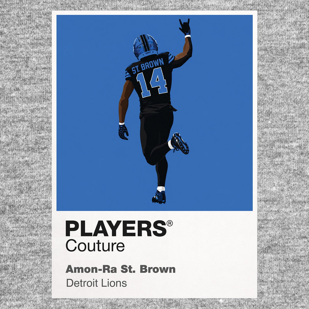 Amon-Ra St. Brown Detroit Lions grey Icon Frame artwork detail