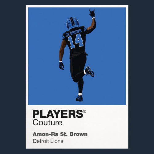 Amon-Ra St. Brown Detroit Lions navy Icon Frame artwork detail