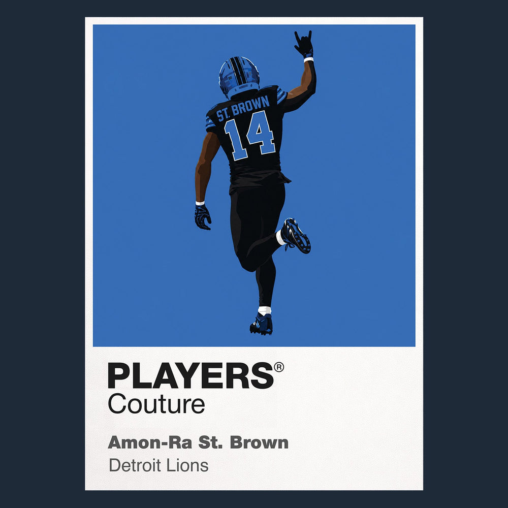 Amon-Ra St. Brown Detroit Lions navy Icon Frame artwork detail