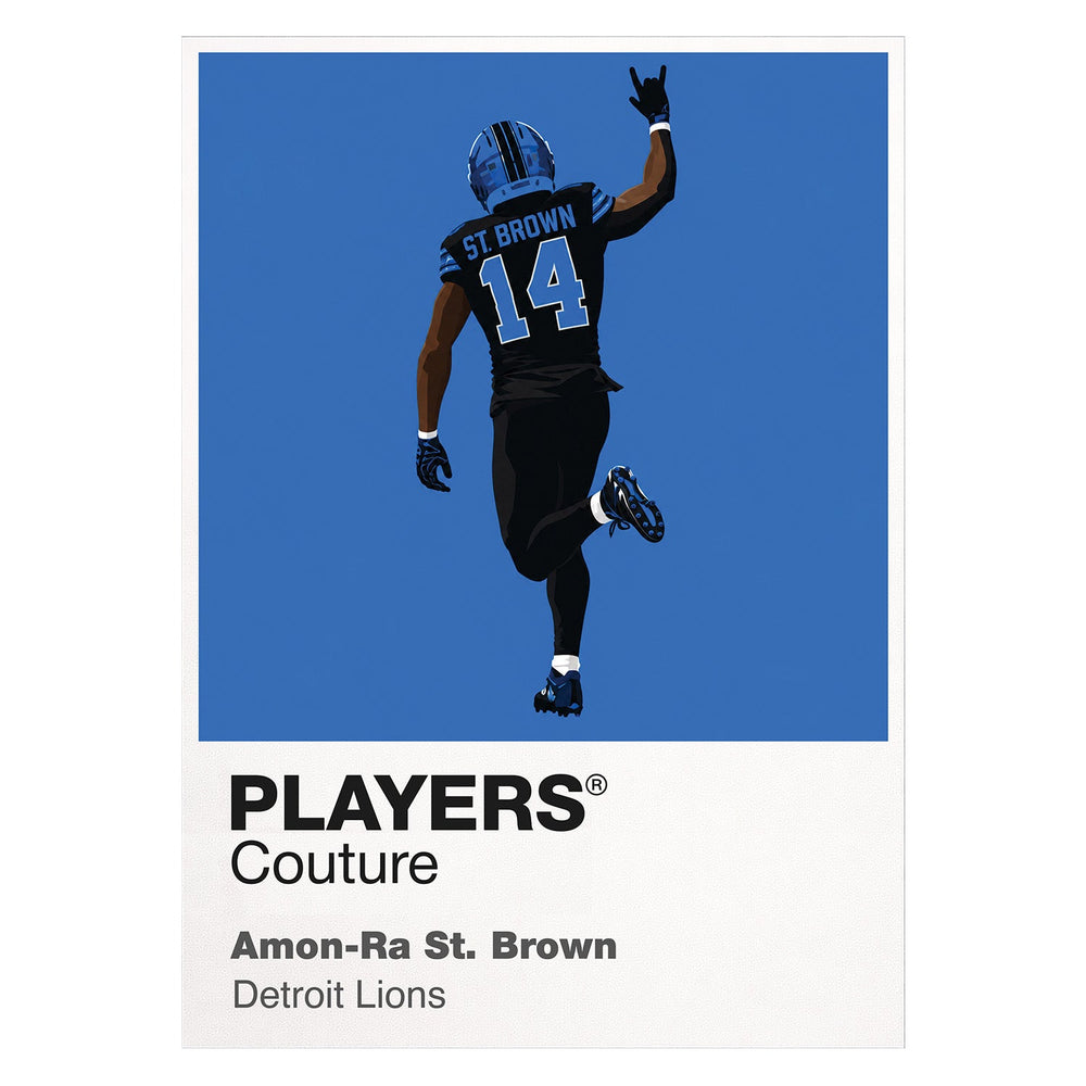 Amon-Ra St. Brown Detroit Lions white Icon Frame artwork detail