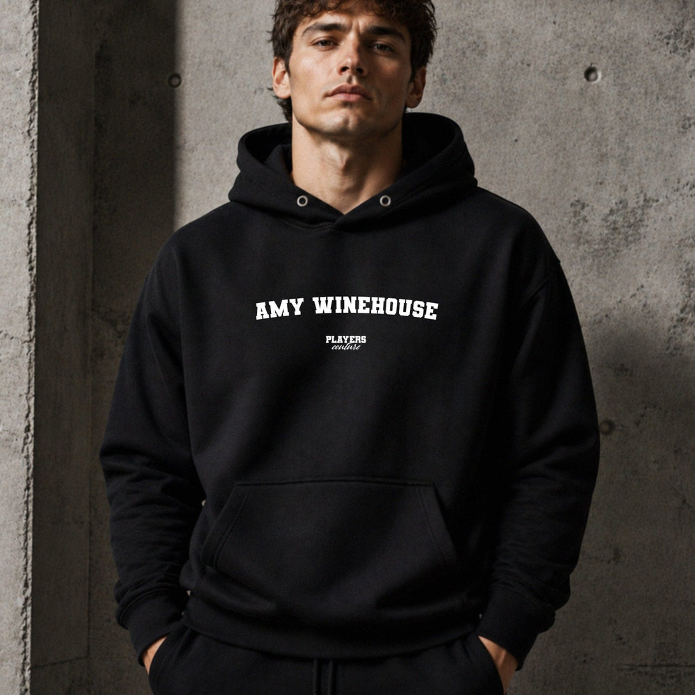 amy-winehouse name-print hoodie - black