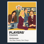 Anchorman Ron Burgundy's burgundy suit, broadcast confidence and the Channel 4 news team Icon Frame artwork in navy