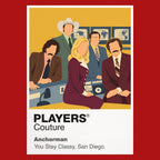 Anchorman Ron Burgundy's burgundy suit, broadcast confidence and the Channel 4 news team Icon Frame artwork in red
