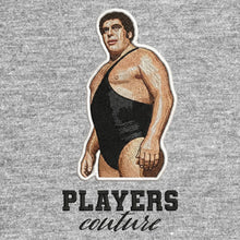 Andre The Giant Badge Men's Hoodie – black close-up detail shot of the Andre The Giant Players Couture logo design