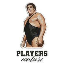Andre The Giant Badge Men's Hoodie – black close-up detail shot of the Andre The Giant Players Couture logo design