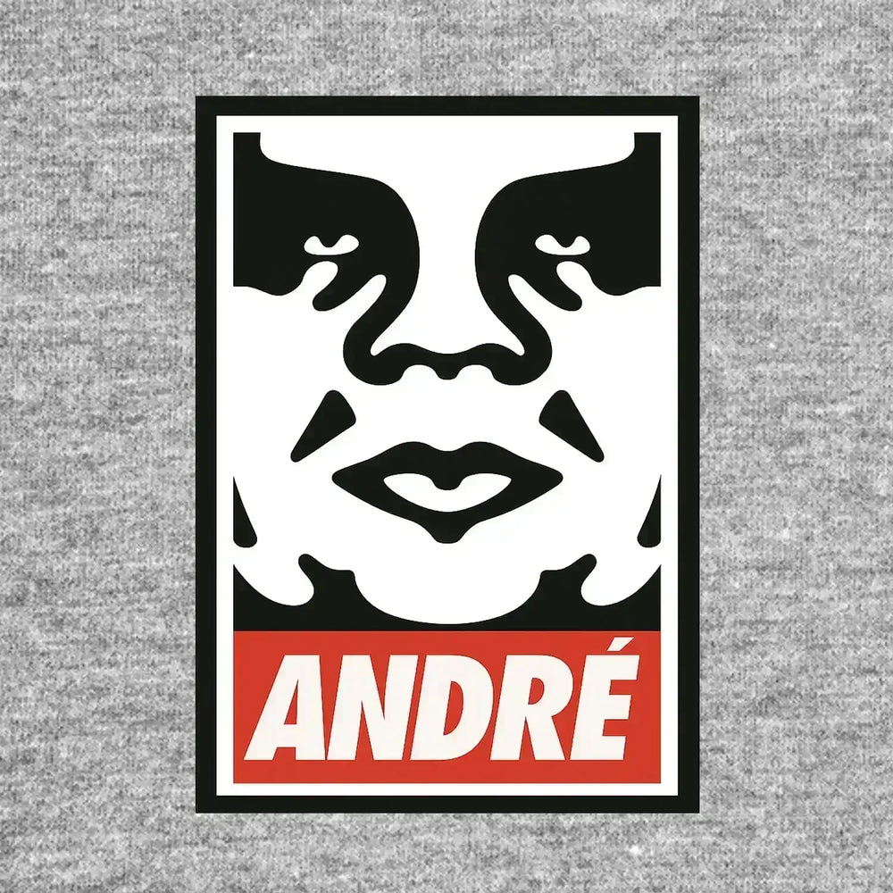 Andre The Giant Logo Men's T-Shirt – grey close-up detail shot of the Andre The Giant Players Couture logo design