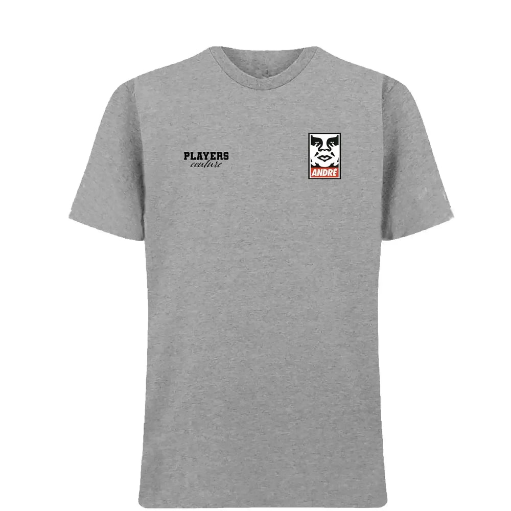 Andre The Giant t-shirt – grey men's t-shirt featuring the Andre The Giant Players Couture logo