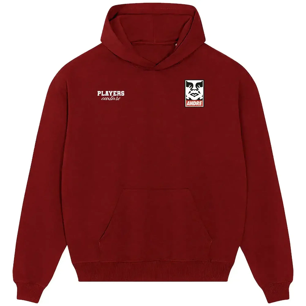 Andre The Giant hoodie – red men's hoodie featuring the Andre The Giant Players Couture logo