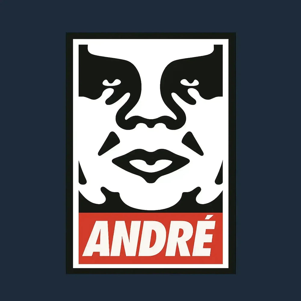 Andre The Giant Logo Men's T-Shirt – navy close-up detail shot of the Andre The Giant Players Couture logo design