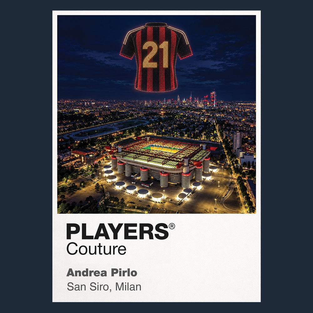 Andrea Pirlo AC Milan number 21 Icons in Lights Frame artwork in navy