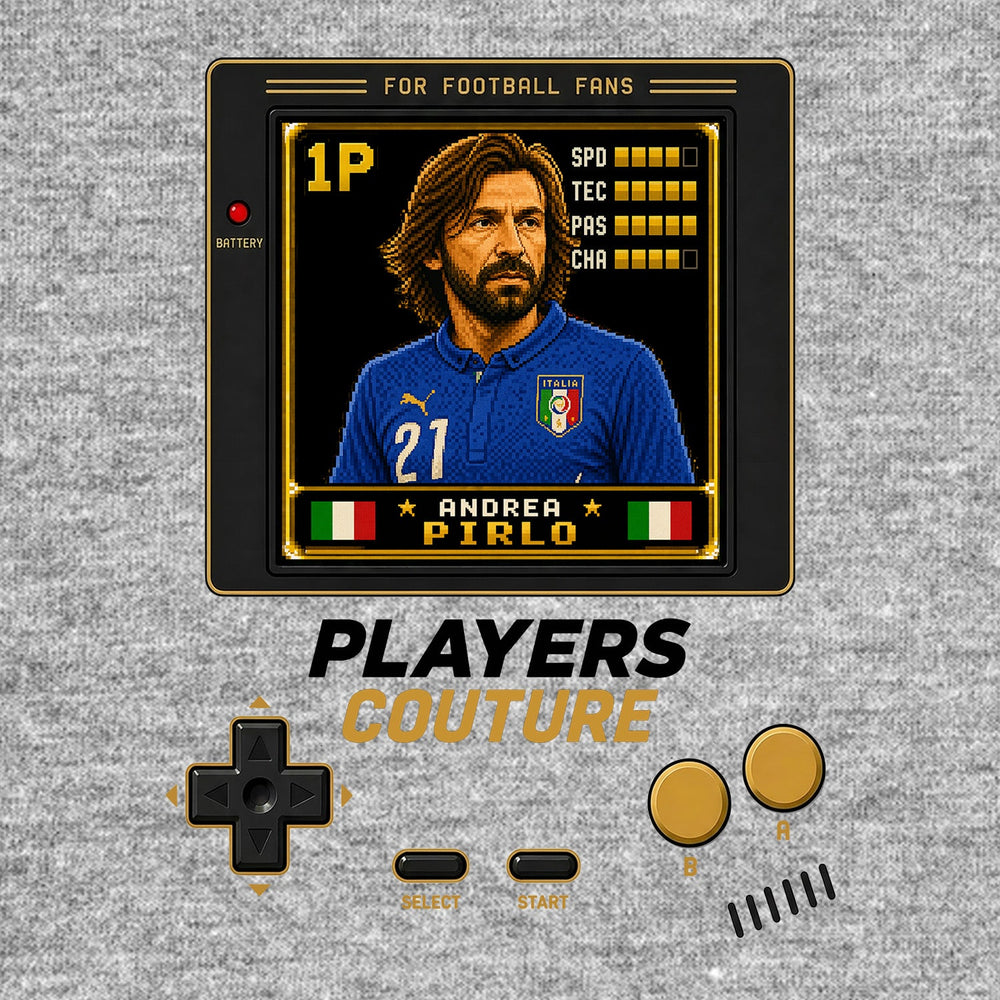 Andrea Pirlo 1P 8-Bit hoodie retro gaming design by Players Couture