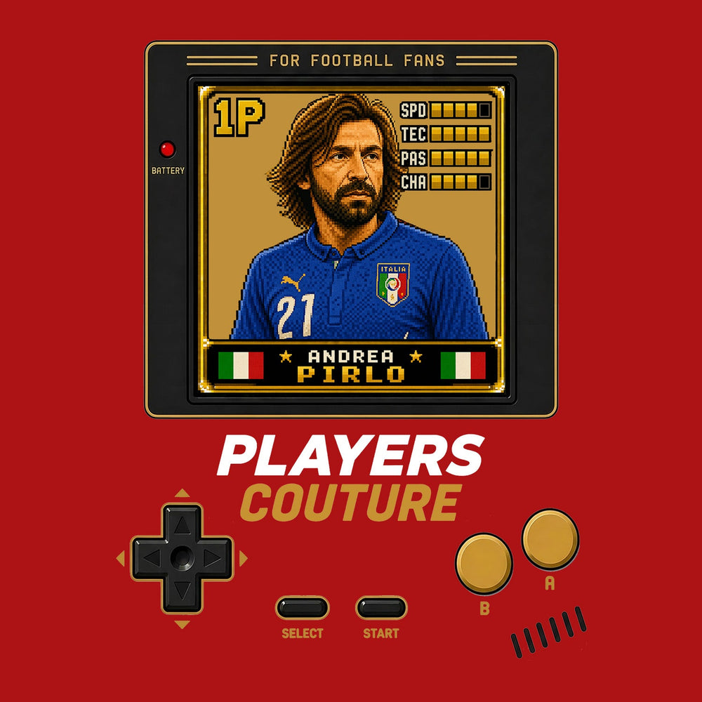 Andrea Pirlo 1P 8-Bit t-shirt retro gaming design by Players Couture