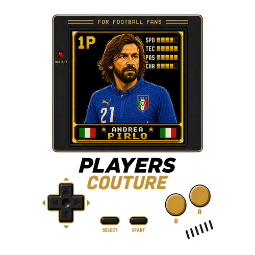 Andrea Pirlo 1P 8-Bit t-shirt retro gaming design by Players Couture