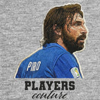 Andrea Pirlo Badge Men's Hoodie – grey close-up detail shot of the Andrea Pirlo Players Couture logo design