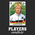 Andreas Brehme World Cup Sticker Men's T-Shirt – black close-up detail shot of the Andreas Brehme World Cup Players Couture
