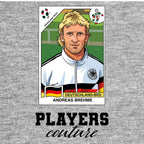 Andreas Brehme World Cup Sticker Men's T-Shirt – grey close-up detail shot of the Andreas Brehme World Cup Players Couture