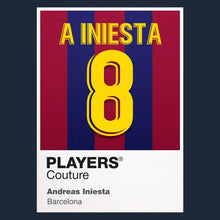 Andreas Iniesta 8 Football Shirt Frame Men's Hoodie – navy close-up detail shot of the Andreas Iniesta Players Couture logo
