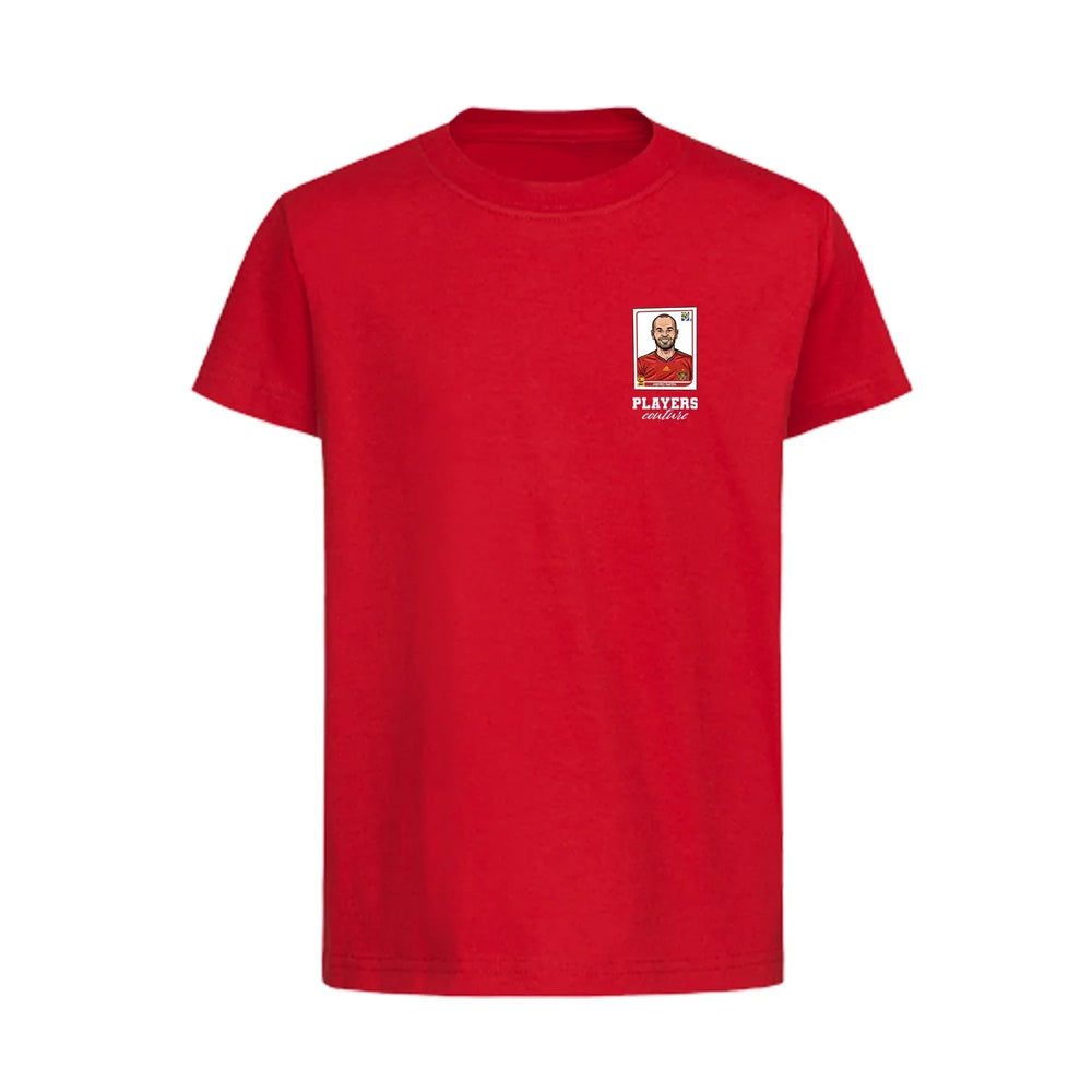 Andres Iniesta World Cup Sticker Kids T-Shirt – andres iniesta sticker kids red tshirt Players Couture design