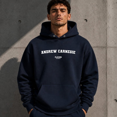 andrew-carnegie name-print hoodie - navy