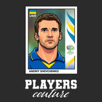 Andriy Shevchenko World Cup Sticker Men's T-Shirt – black close-up detail shot of the Andriy Shevchenko World Cup Players