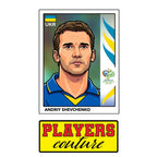 Andriy Shevchenko World Cup Sticker Men's T-Shirt – close-up detail shot of the Andriy Shevchenko World Cup Players Couture